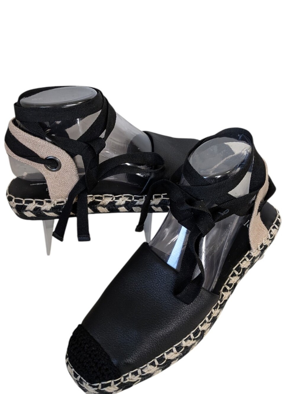 Linea Paolo Black and Beige Lace-Up Espadrille Flats... Size 7.5 - Picture 2 of 7